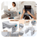 Lap Desk Pillow for Bed, Soft Arm Rest Pillow, Lap Pillow for Reading, Crocheting Support, Memory Foam Reading Pillow for Reading, Working in Bed Couch(Ash Grey)