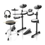 Donner DED-80 Electric Drum Kit, Electronic Drum Sets for Beginner with 4 Quiet Mesh Drum Pads, 2 Switch Pedal, 180+ Sounds, Throne, On-Ear Headphones, Sticks, and Melodics Lessons Included Black