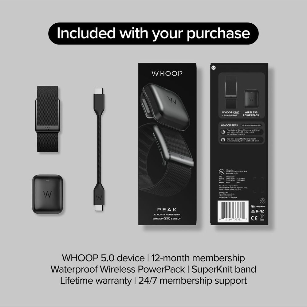 WHOOP Peak – 12-Month Membership – 5.0 Health and Fitness Wearable – 24/7 Activity and Sleep Tracker with Heart Rate, HRV, Stress Monitor, Personalized Coaching, Healthspan – 14+ Days Battery Life