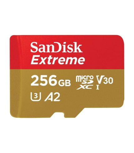 SanDisk 256GB Extreme microSD UHS I Card for 4K Video on Smartphones, Action Cams & Drones 190MB/s Read, 130MB/s Write SDSQXAV 256G GN6MN, Red/Gold