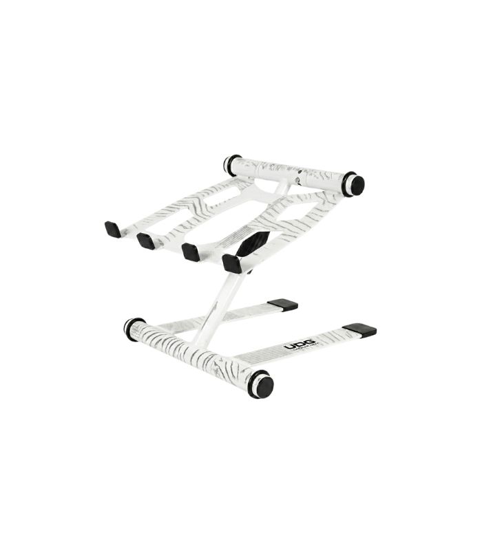 udg stand with stripes 01 UDG - U96111WH UDG Ultimate Height Adjustable Laptop Stand White with Stripes LE - Image 1