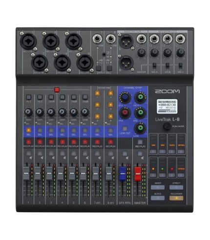 Zoom Livetrak L-8 Podcast Recorder, Battery Powered, Digital Mixer And Recorder, Music Mixer, Phone Input, Sound Pads, 4 Headphone Outputs, 12-In/4-Out Audio Interface, Built In Eq And Effects, USB