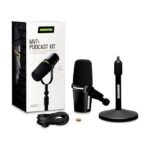 Shure MV7+ Podcast Microphone Bundle, Enhanced Audio, LED Touch Panel, USB-C & XLR Outputs, Auto Level Mode, Digital Pop Filter, Reverb Effects, Podcasting, Streaming, Recording - Black