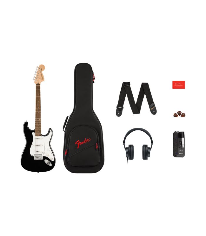 SQUIER 372873106 (7) Fender - SQUIER 372873106 Affinity Series® Stratocaster® Mustang™ Micro Pack, Laurel Fingerboard, Black, Gig Bag, HD9, US, CA, EU, AU, JP - Image 1